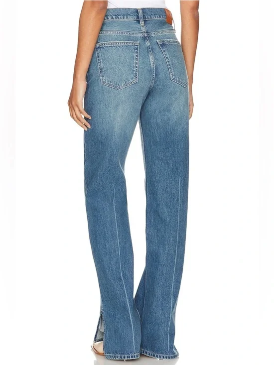 Anine Bing Organic Cotton Roy Jeans Size 24 Nordic Blue Split Hem Button Fly - Picture 3 of 8